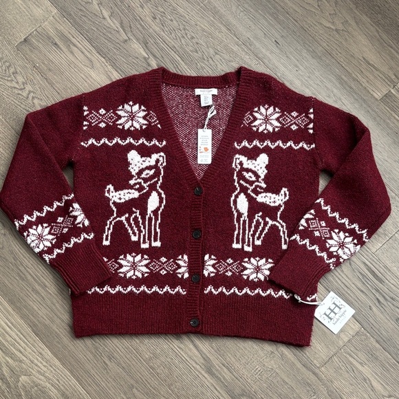 Haute Hippie Sweaters - Haute Hippie | NWT Burgundy Sweater Cardigan with Deer Pattern Sz Small